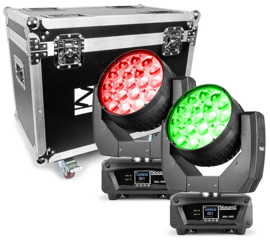 BEAMZ MHL1915 LED ZOOM MOVING HEAD 2 PC IN FLIGHTCASE