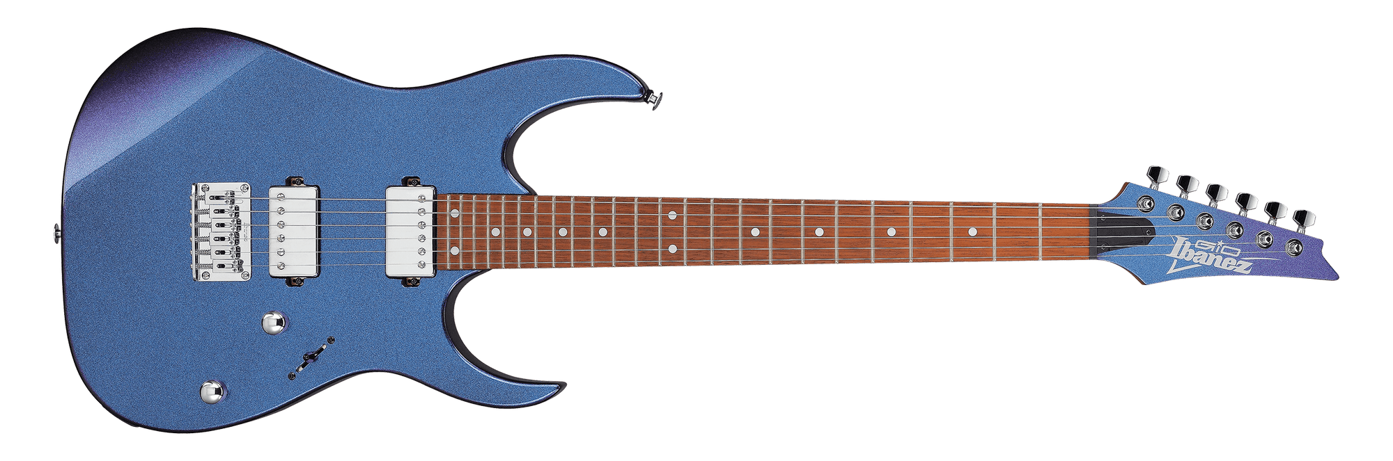 Blue electric guitar with a black background
