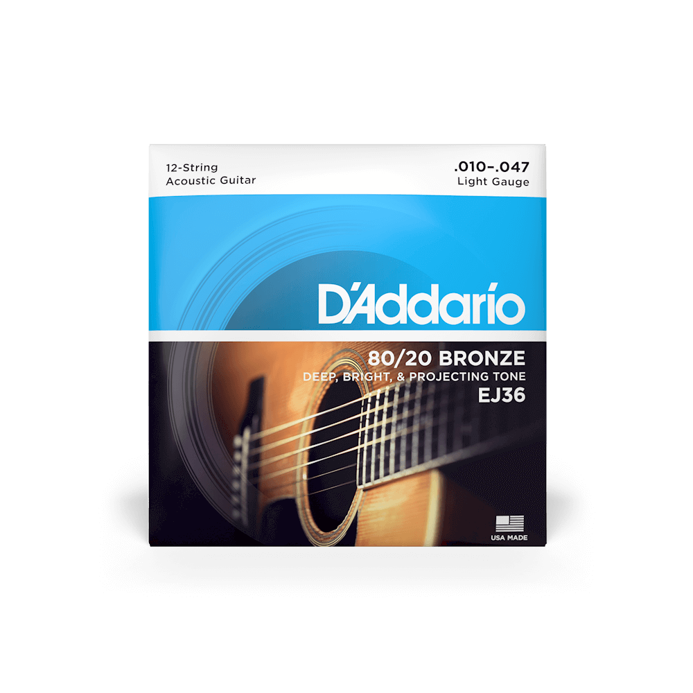 D'ADDARIO 80/20 BRONZE ROUND WOUND ACOUSTIC GUITAR 12-STRING 010-047