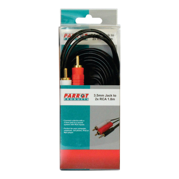 PARROT PRODUCTS CL4002A 3.5MM AUDIO JACK TO DUAL MALE RCA 1.8M CABLE