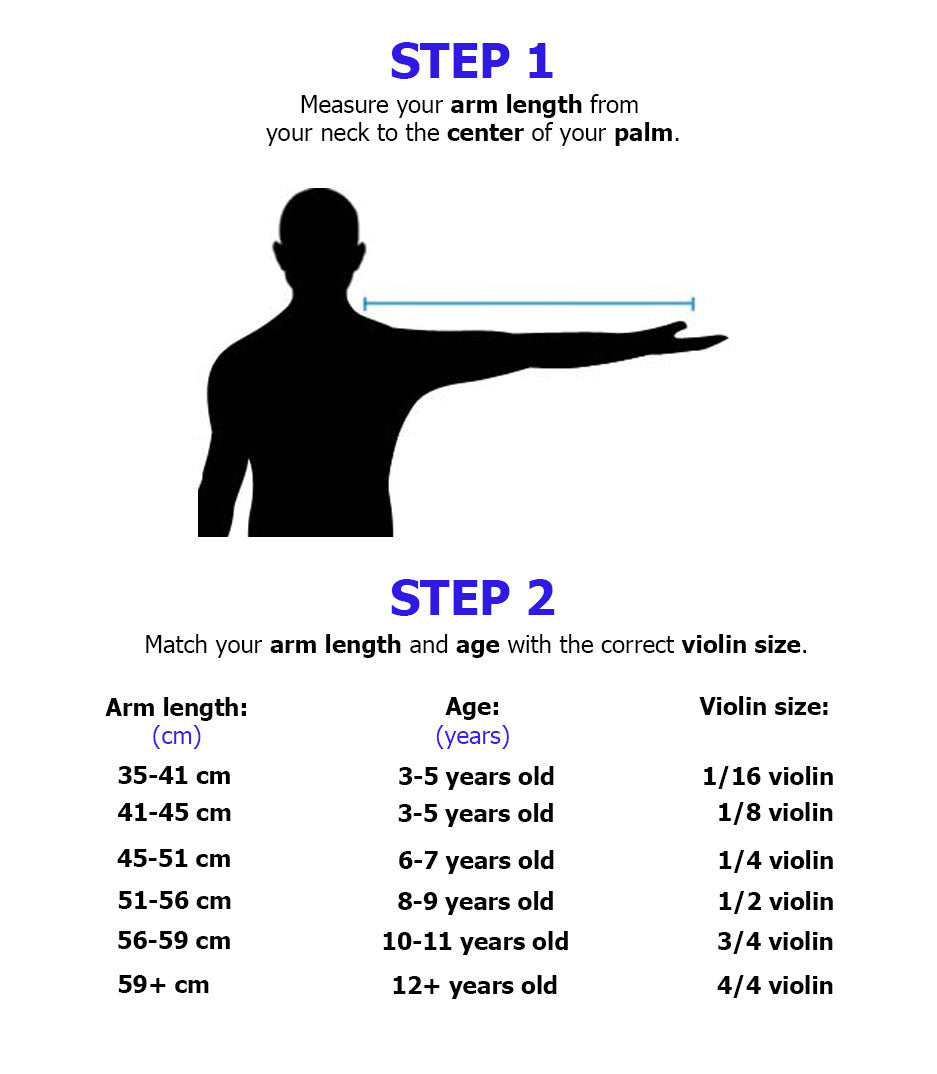 Instructions for measuring arm length to determine the correct violin size.