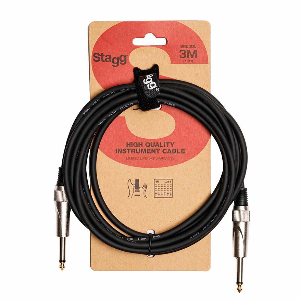 Stagg Instrument Cable – 3m (10ft), Heavy-Duty Jack to Jack