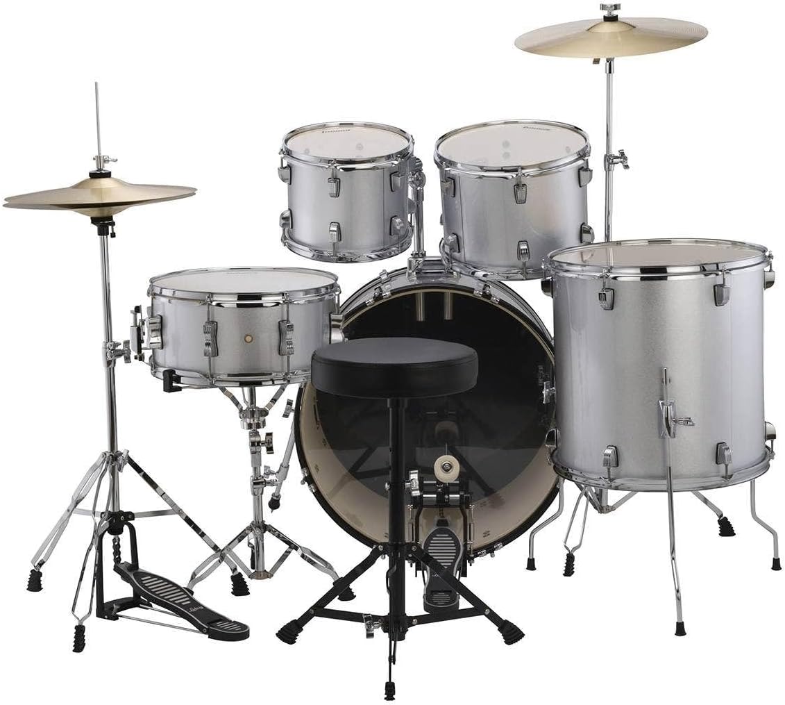 Ludwig Accent 5-Piece Complete Drum Set - 22-Inch Bass Drum and Cymbals, Silver Sparkle