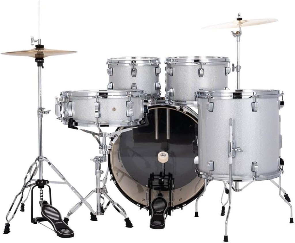 Ludwig Accent 5-Piece Complete Drum Set - 20-Inch Bass Drum and Cymbals, Silver Sparkle