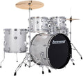 Ludwig Accent 5-Piece Complete Drum Set - 20-Inch Bass Drum and Cymbals, Silver Sparkle