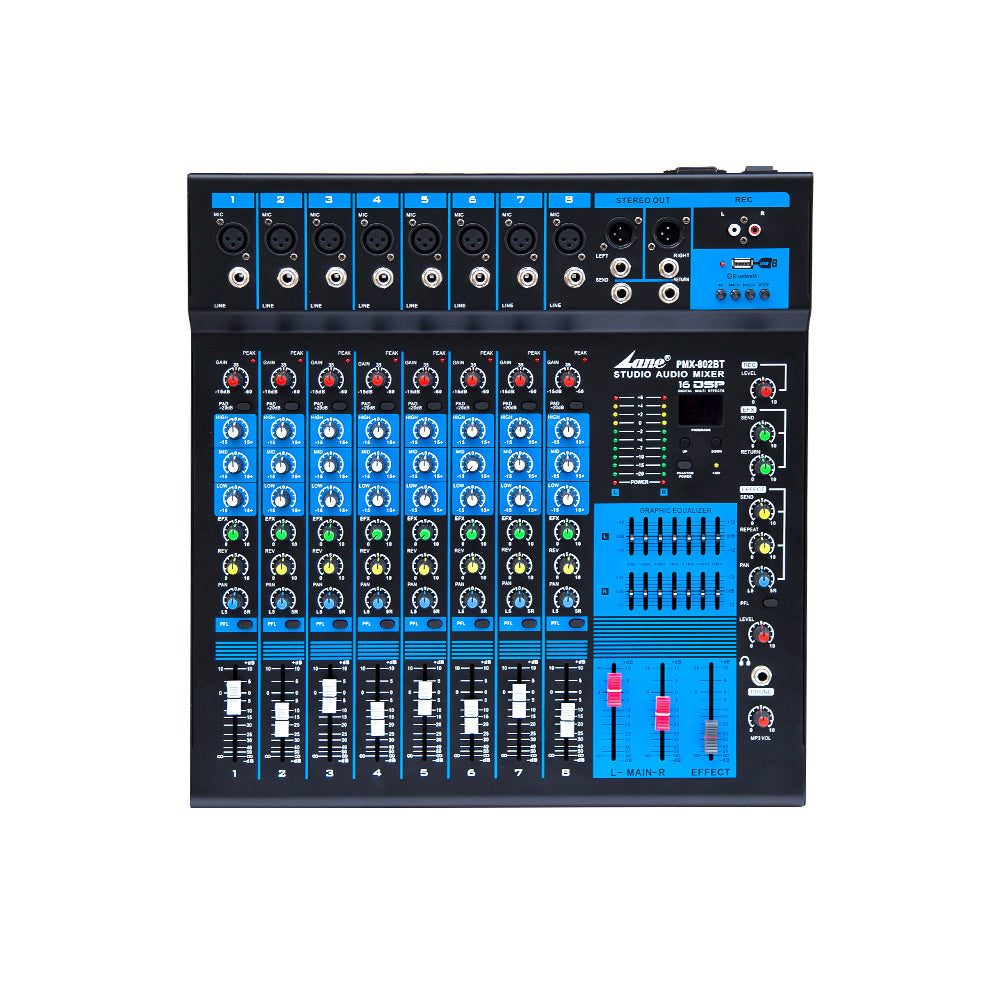LANE PRO PMX-802BT 8-CHANNEL MIXER WITH BLUETOOTH