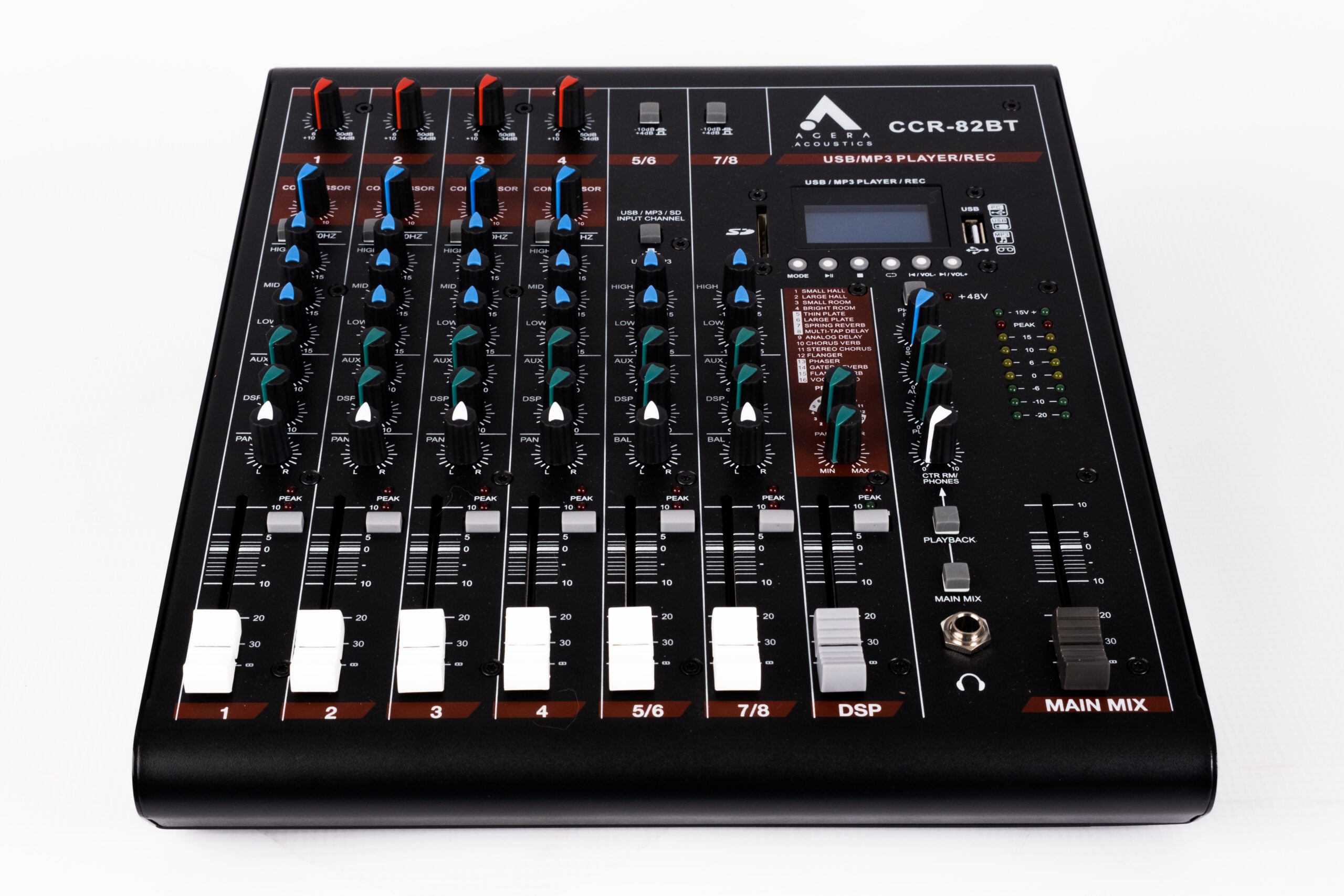 Agera Acoustics CCR-82BT 8-Channel Analog Mixer – Bluetooth, USB, SD, Built-in Effects & Compressors