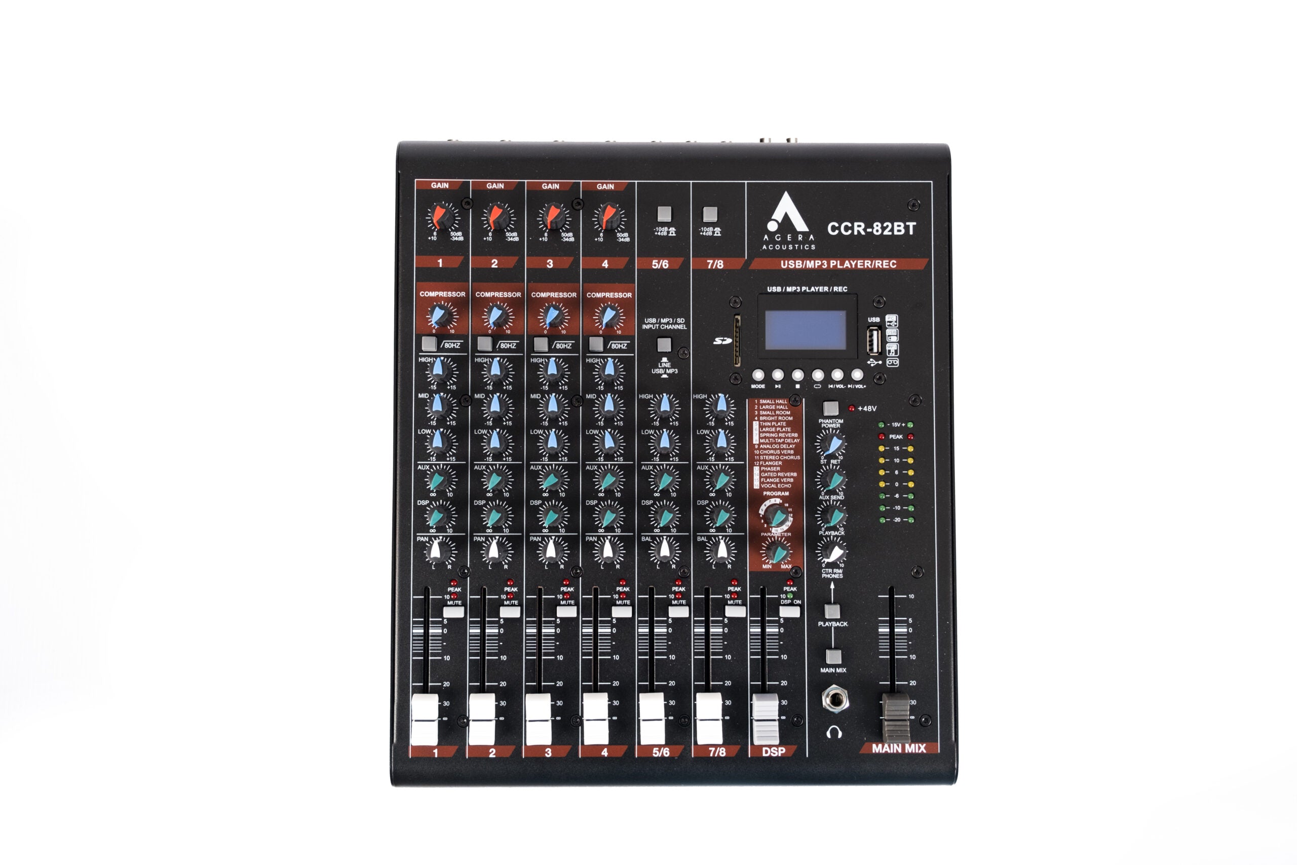 Agera Acoustics CCR-82BT 8-Channel Analog Mixer – Bluetooth, USB, SD, Built-in Effects & Compressors