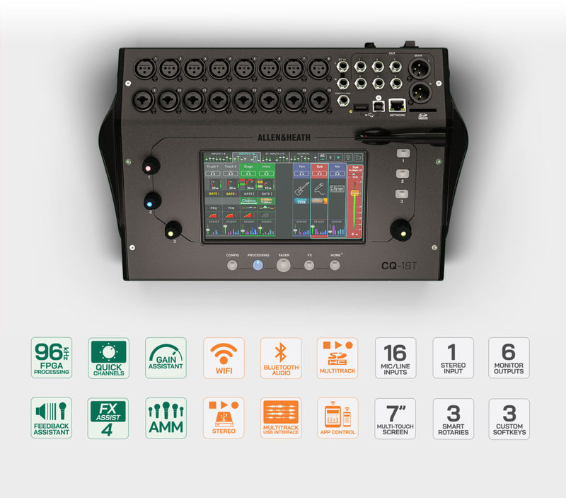 ALLEN AND HEATH CQ 18T 18-CHANNEL DIGITAL MIXER WITH 7" TOUCHSCREEN