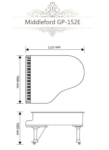 Middleford Gp-152 Baby Grand Piano with Adjustable Bench