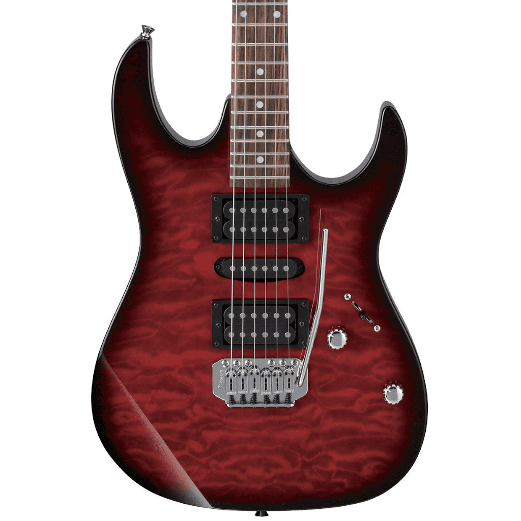 Ibanez GRX70QA Electric Guitar – Transparent Blue/Black/Red Sunburst
