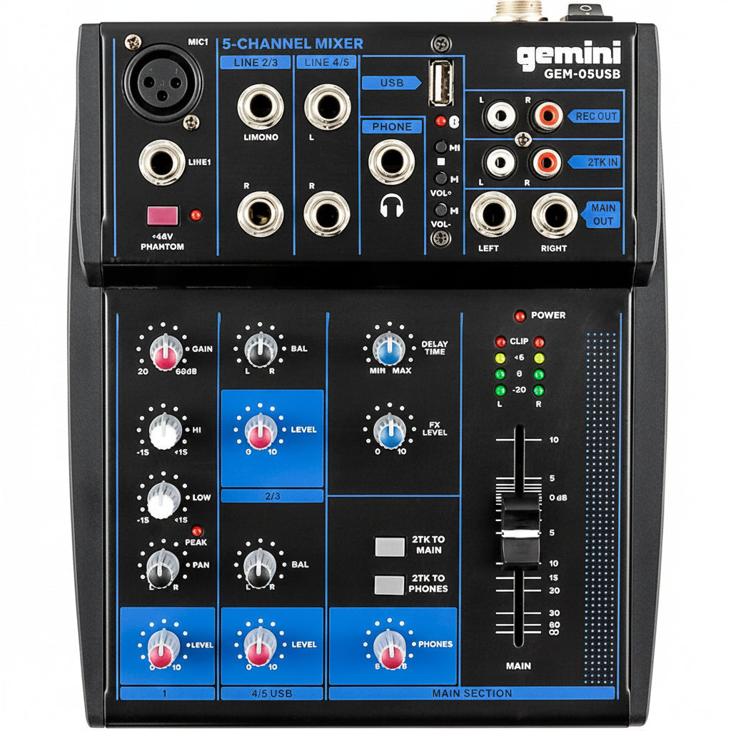Gemini GEM-05USB 5-Channel USB Mixer with Bluetooth