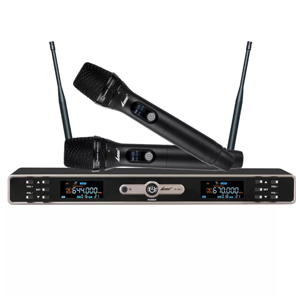 Lane LR662 Dual Wireless Handheld Microphone System – 200 Channels, 60M+ Range, LCD Display