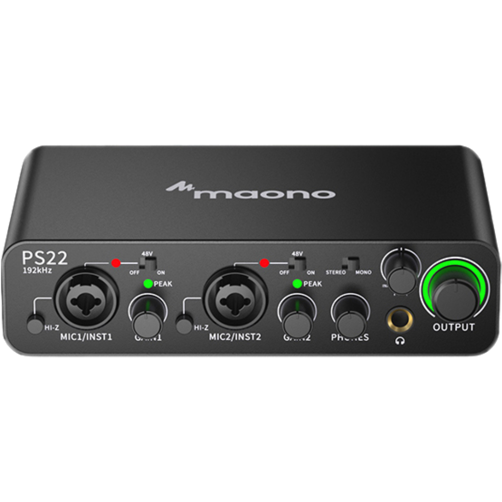 Maono PS22 Audio Interface – Premium Dual USB-C Mic Preamp for Studio & Streaming