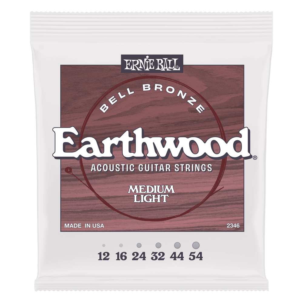 Ernie Ball Medium Light Earthwood Bell Bronze Acoustic Guitar Strings 12-54 Gauge