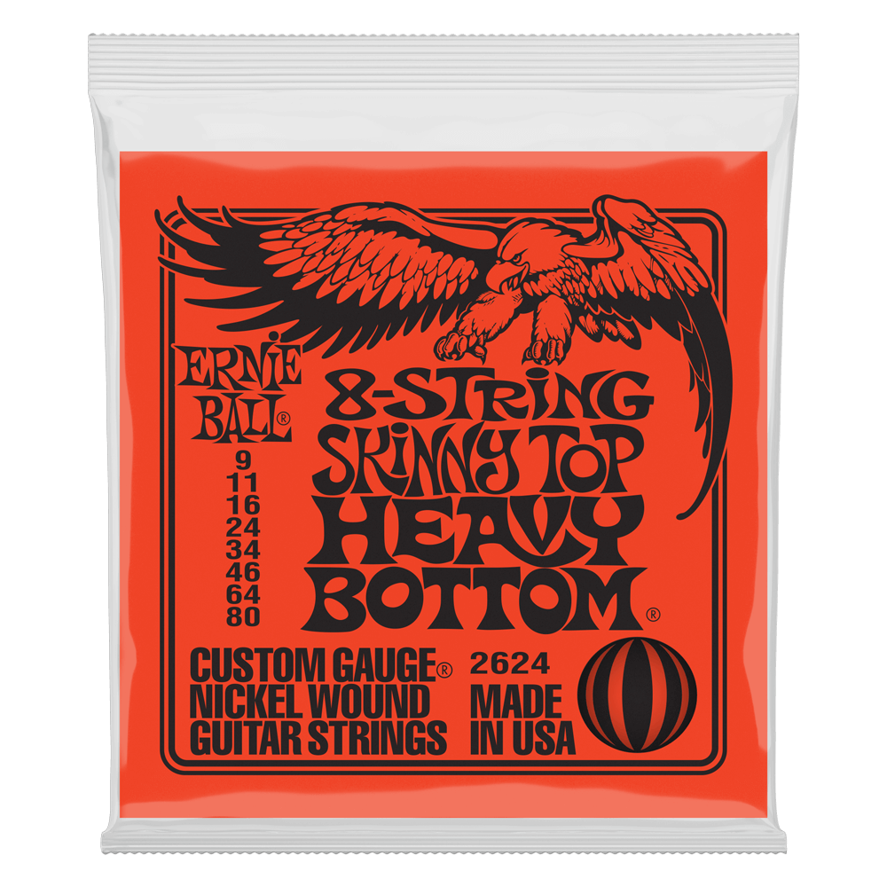 Ernie Ball Skinny Top Heavy Bottom Slinky Nickel Wound 8-String Electric Guitar Strings 9-80 Gauge