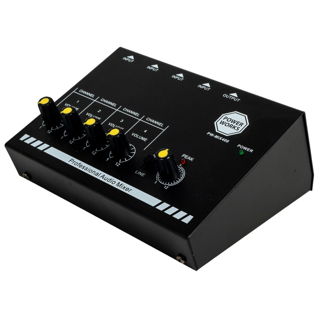 PowerWorks PW-MIX-400 4-Channel Mini Audio Mixer