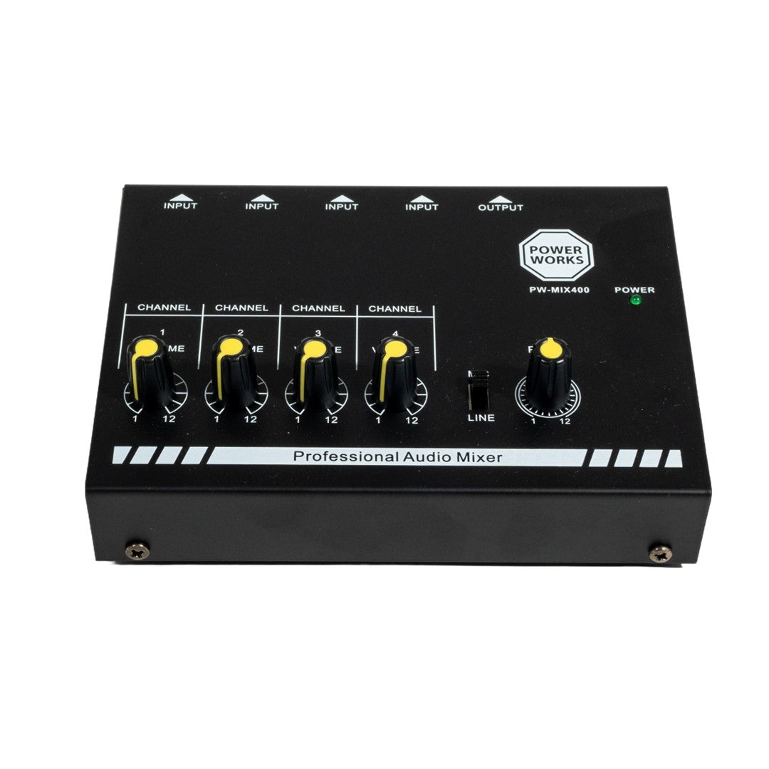 PowerWorks PW-MIX-400 4-Channel Mini Audio Mixer