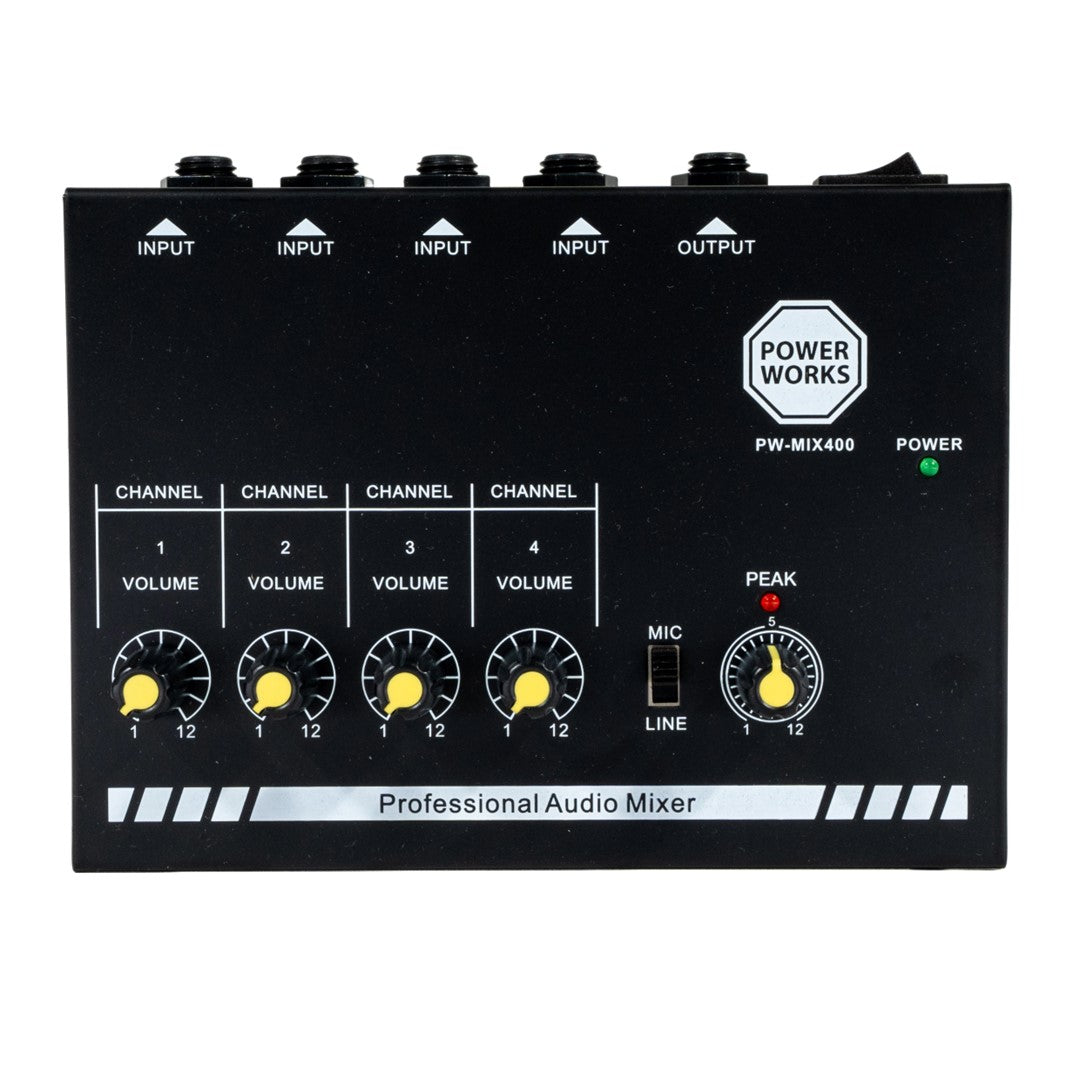 PowerWorks PW-MIX-400 4-Channel Mini Audio Mixer