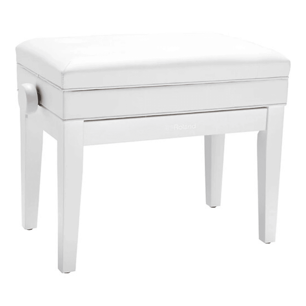 Roland RPB-500 Piano Bench with Vinyl Seat and Music Compartment – Polished White
