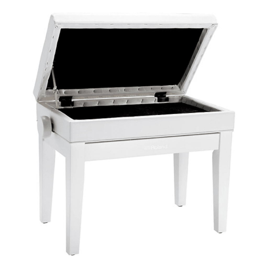 Roland RPB-500 Piano Bench with Vinyl Seat and Music Compartment – Polished White
