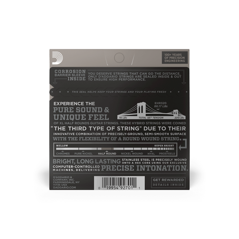 D’Addario EHR320 – XL Half Rounds Super Light Electric Guitar Strings, 09-42