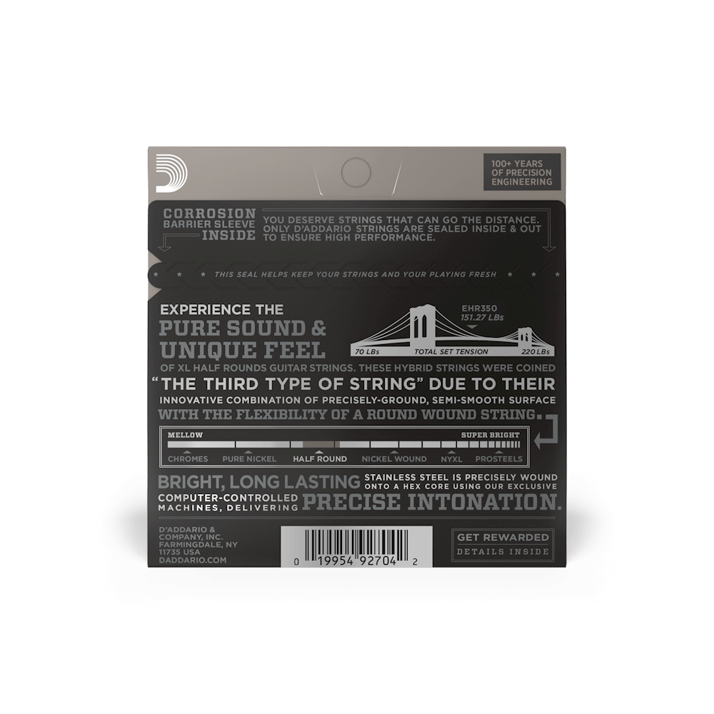 D’Addario EHR350 – XL Half Rounds Jazz Light Electric Guitar Strings, 12-52