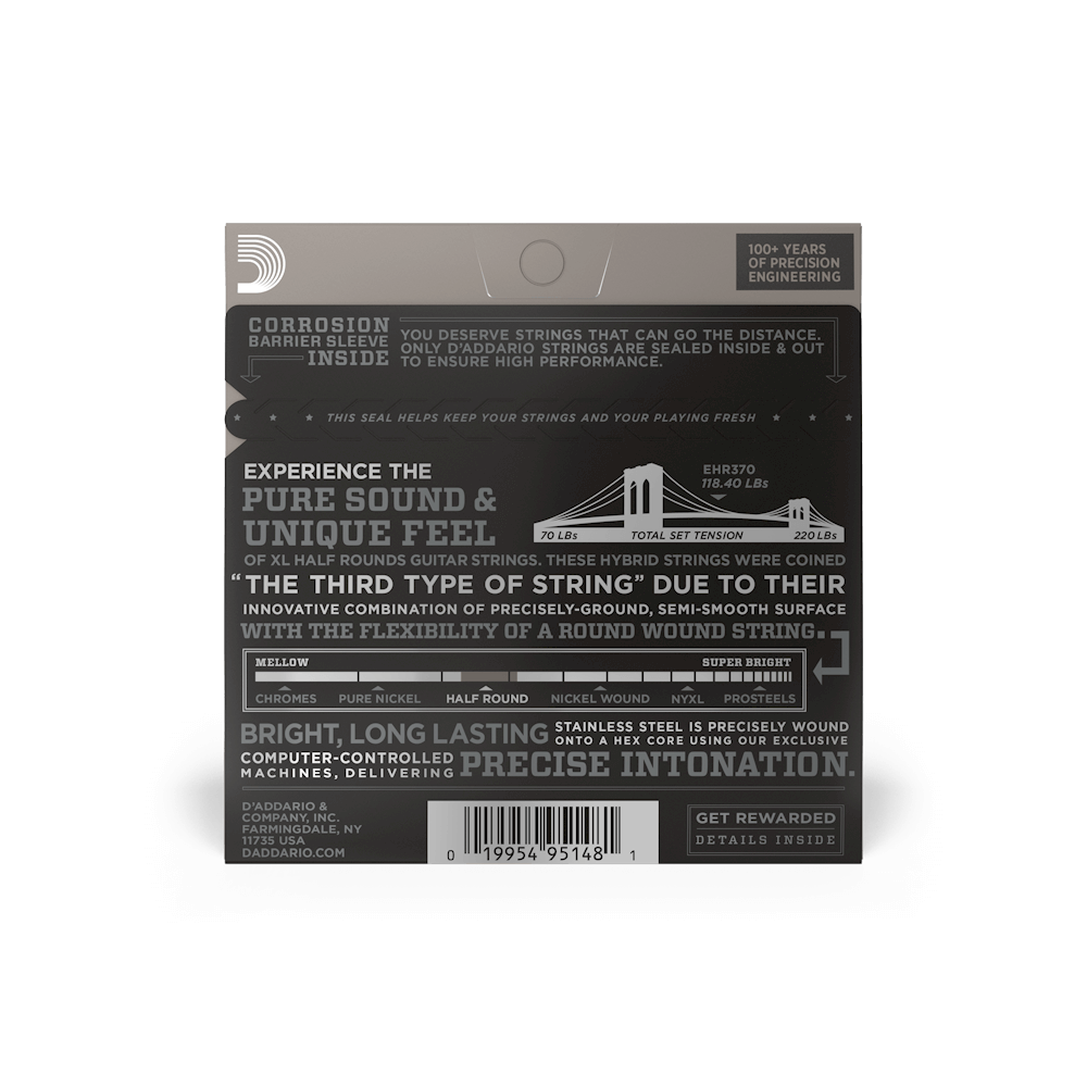 D’Addario EHR370 – XL Half Rounds Medium Electric Guitar Strings, 11-49
