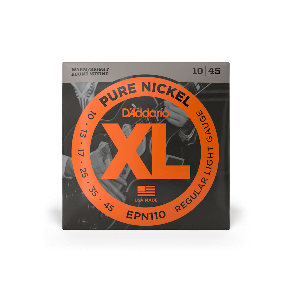D’Addario EPN110 XL Pure Nickel Electric Guitar Strings – Regular Light – 10–45
