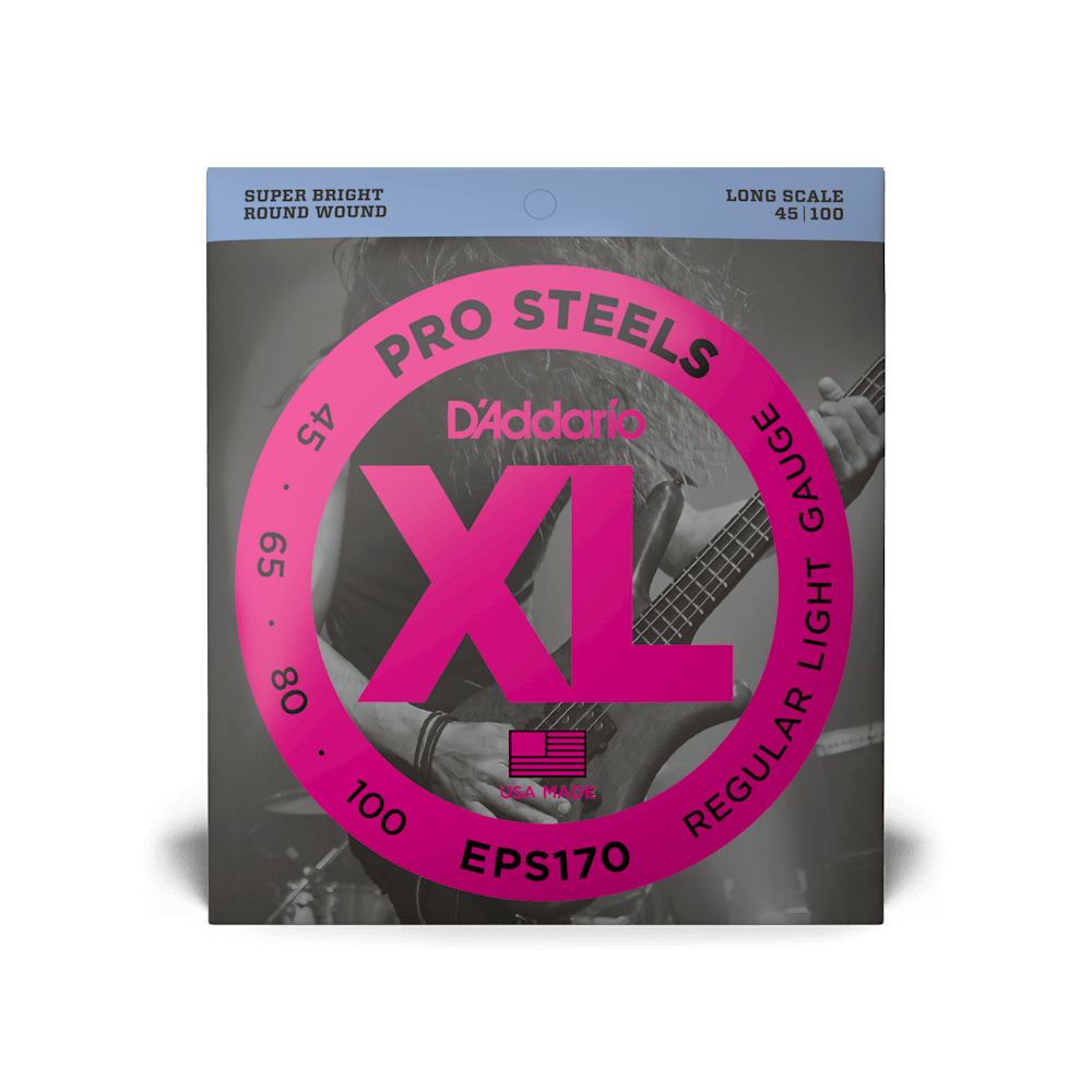 D’Addario EPS170 – XL ProSteels Regular Light 4-String Long Scale Bass Strings, 45-100