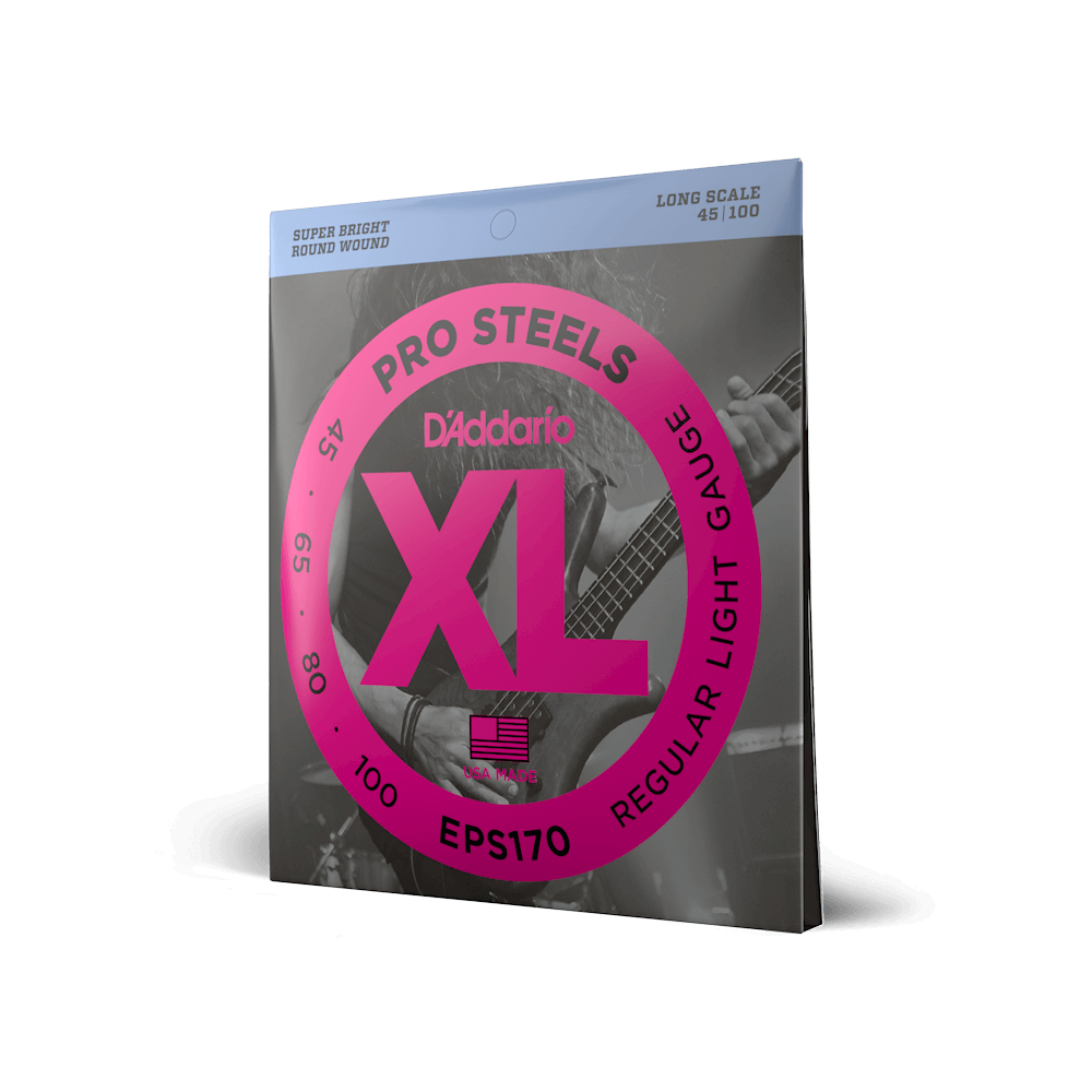 D’Addario EPS170 – XL ProSteels Regular Light 4-String Long Scale Bass Strings, 45-100