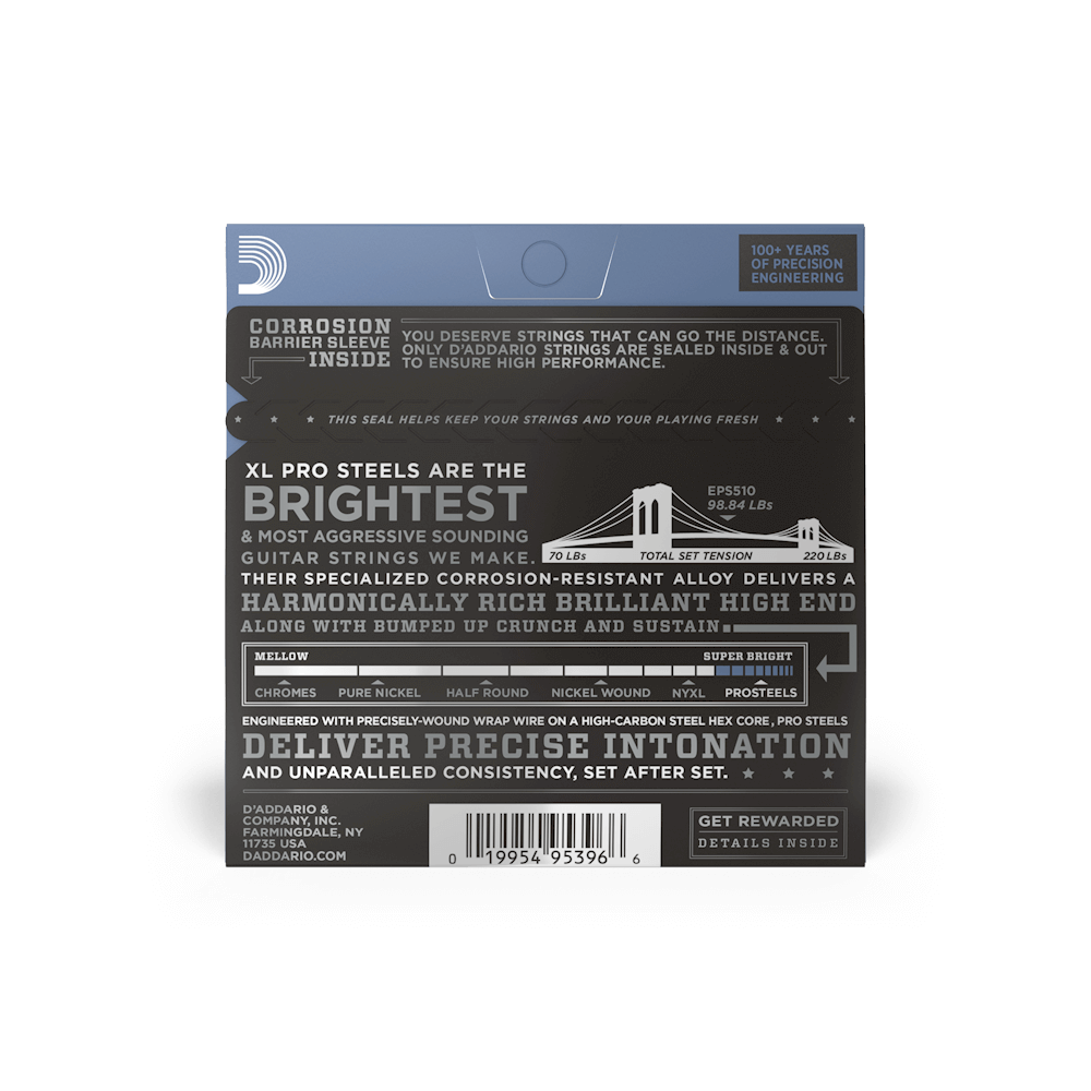 D’Addario EPS510 XL ProSteels Electric Guitar Strings – Regular Light – 10–46