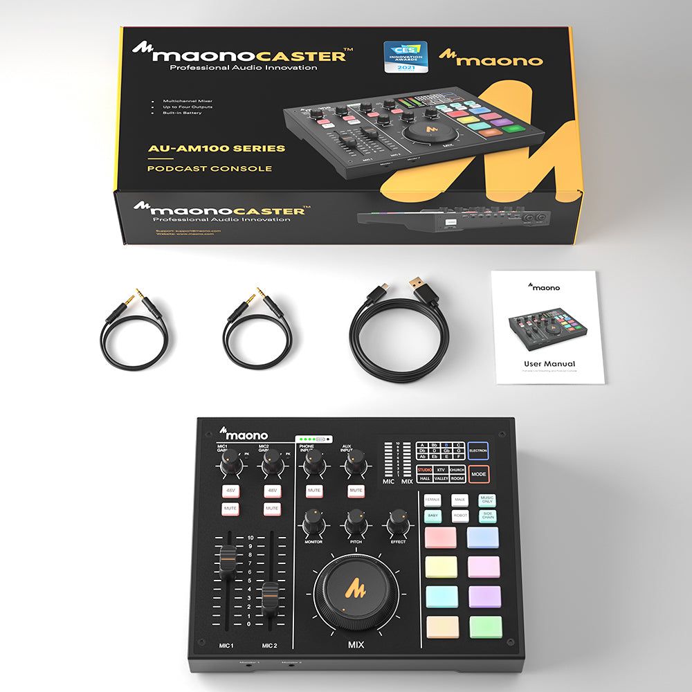 Maono AM100K0 Maonocaster Podcast Studio – All-in-One Audio Interface for Streaming & Recording