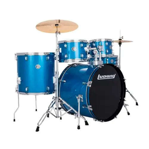 Ludwig Accent Fuse 5-Piece Drum Kit Blue Sparkle with Hardware & Cymbals