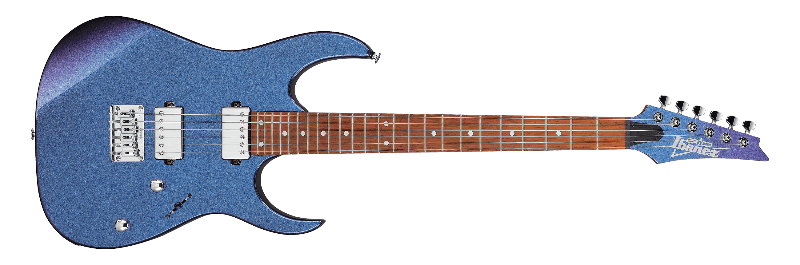 Blue electric guitar with a black background