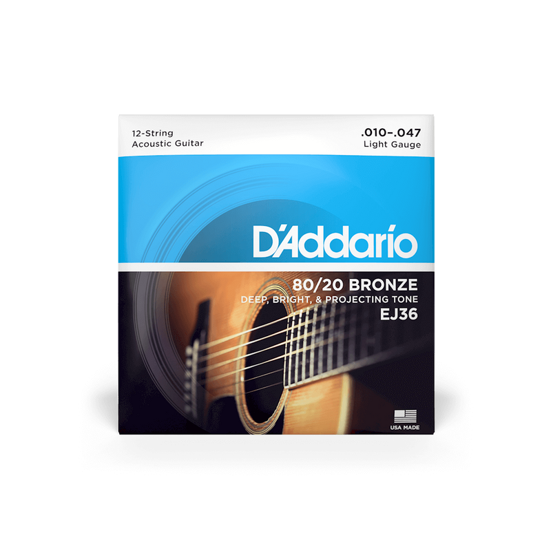 D'ADDARIO 80/20 BRONZE ROUND WOUND ACOUSTIC GUITAR 12-STRING 010-047