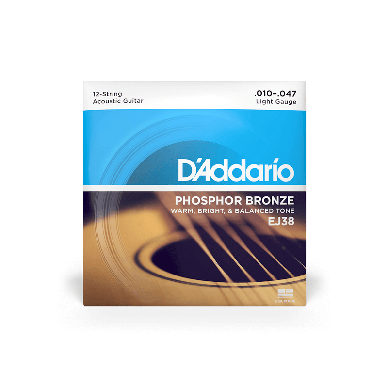 D'ADDARIO PHOSPHOR BRONZE ROUND WOUND ACOUSTIC GUITAR 12-STRING