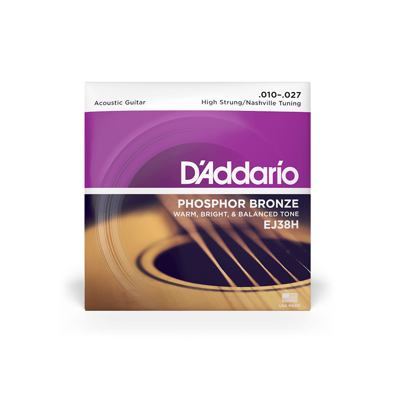 D'ADDARIO PHOSPHOR BRONZE ROUND WOUND NASHVILLE TUNING ACOUSTIC GUITAR STRINGS 010-027