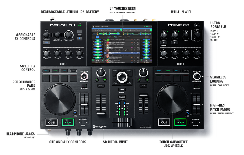 DENON DJ PRIME GO DJ CONSOLE WITH 7" TOUCHSCREEN
