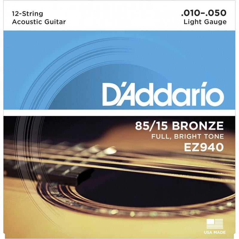 D'ADDARIO 85/15 BRONZE ROUND WOUND 12-STRING ACOUSTIC GUITAR STRINGS 010-050